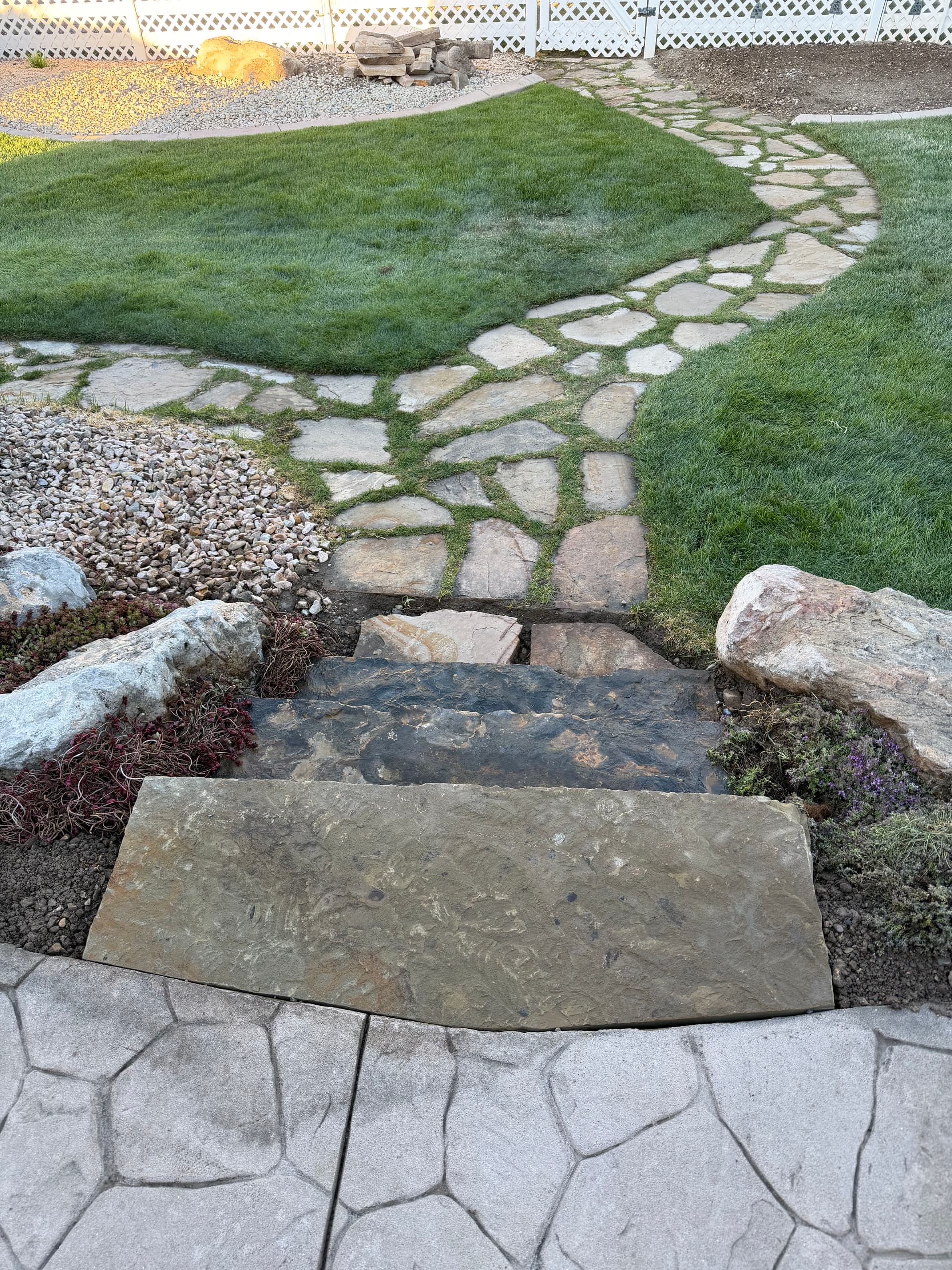 Flagstone Steps and Pathway Replace Broken Access to Patio